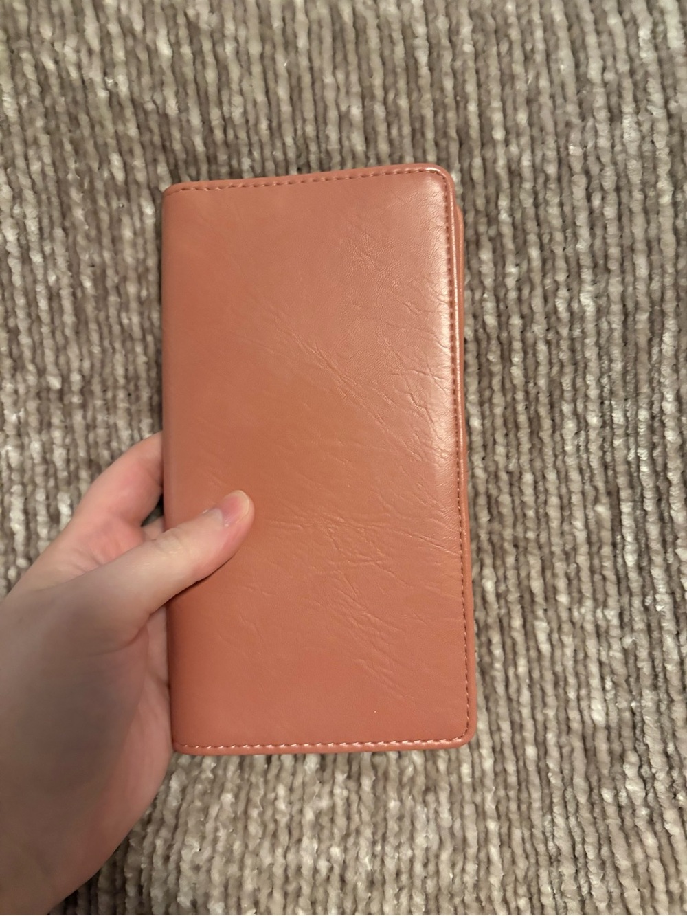 Slim Faux Leather Long Wristlet in Peach pink